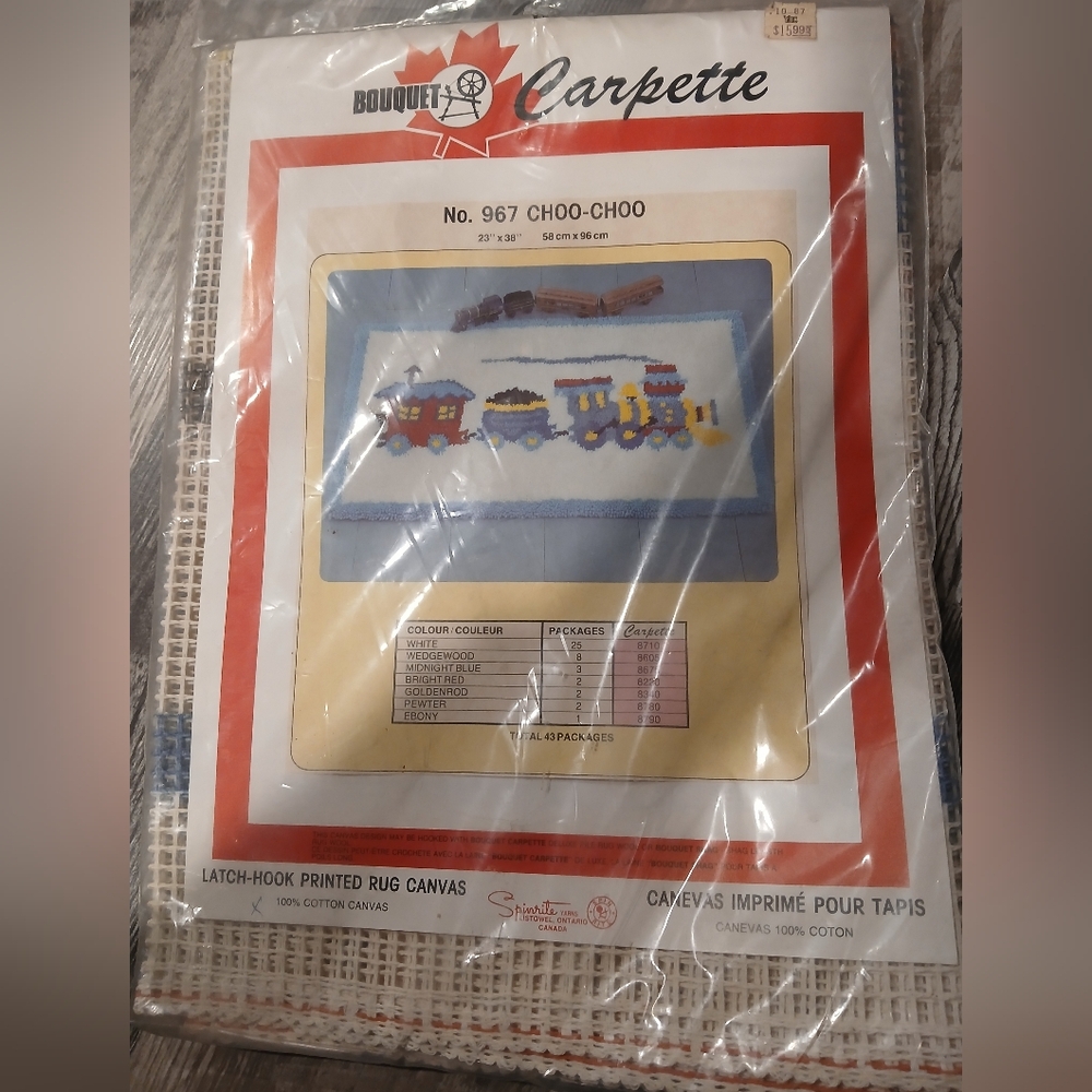 Vintage Choo Choo Train Latchhook Printed Rug Canvas 23x38 Never Opened